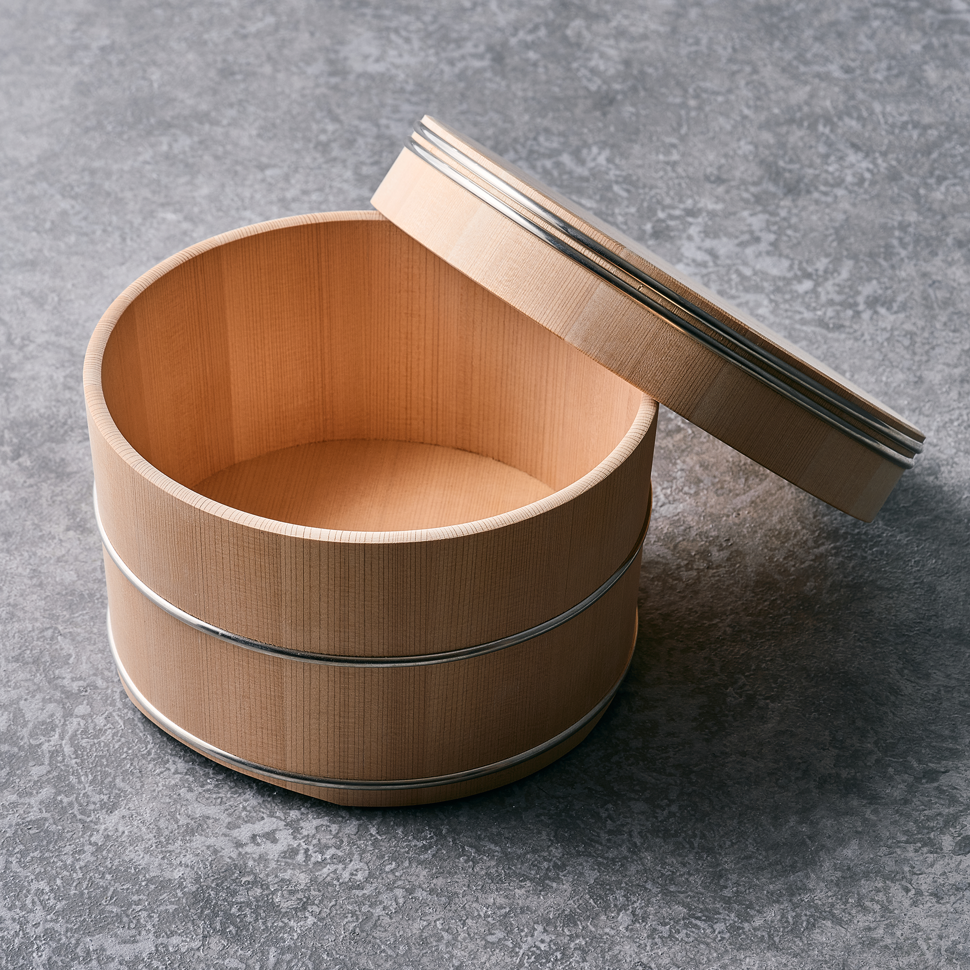 SHUJI NAKAGAWA JAPANESE CYPRESS WOOD RICE BOW Φ7.0 x H4.6 in(TOP COVER Φ7.8 x H1.3 in)