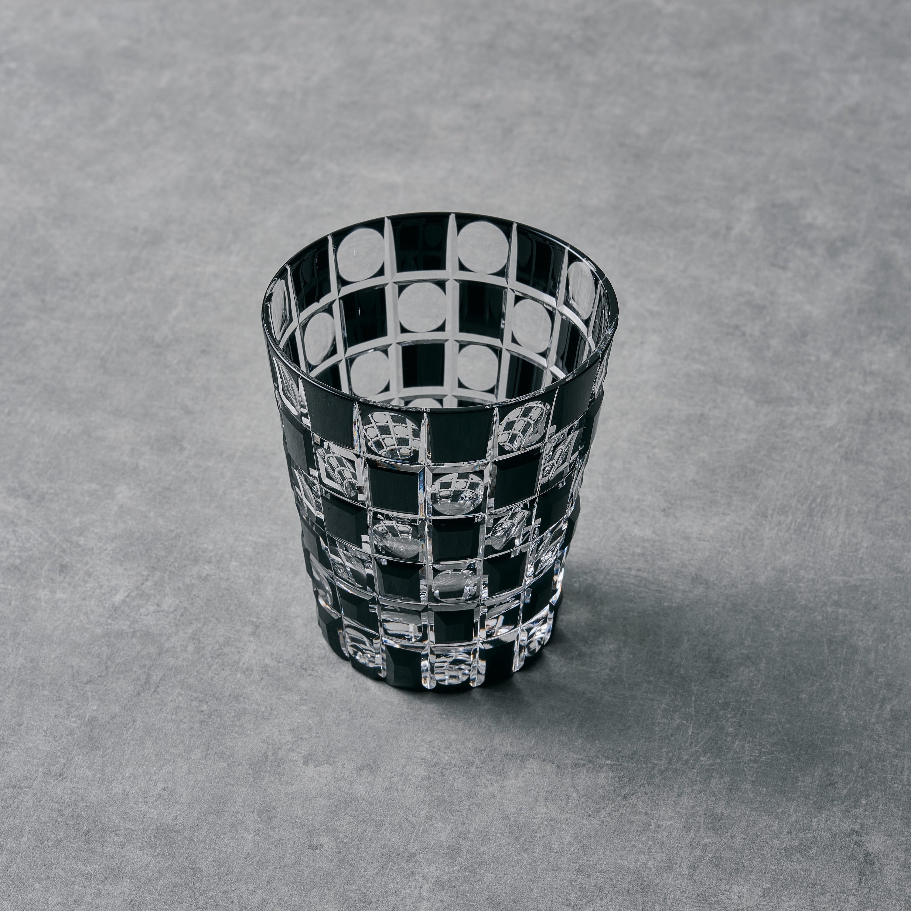 KIMOTO GLASS EDO KIRIKO ICHIMATSU CHECKERED CUT GLASS Φ9.0 x H10.0 cm /350ml