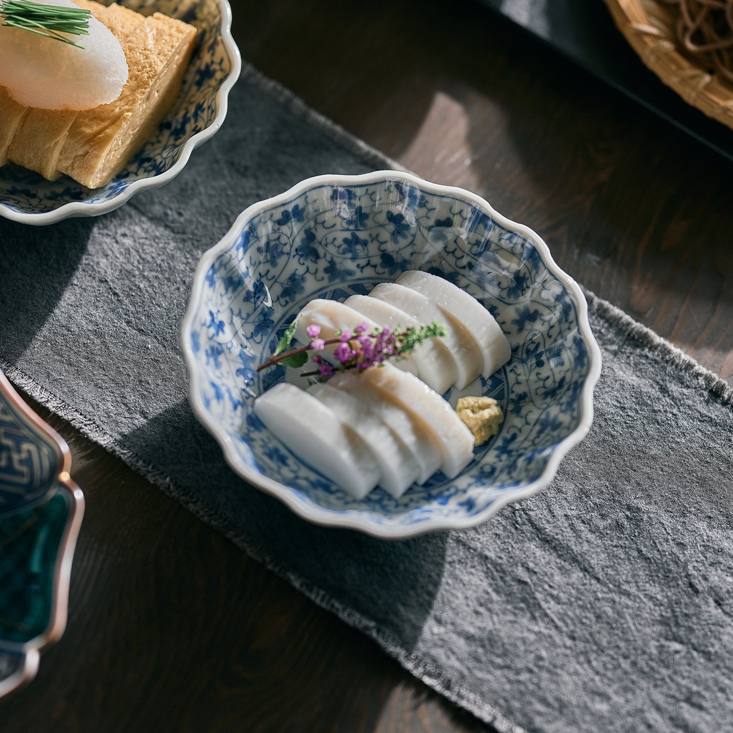 IMARI WARE 染付唐草なます皿Φ6.1xH1.77n