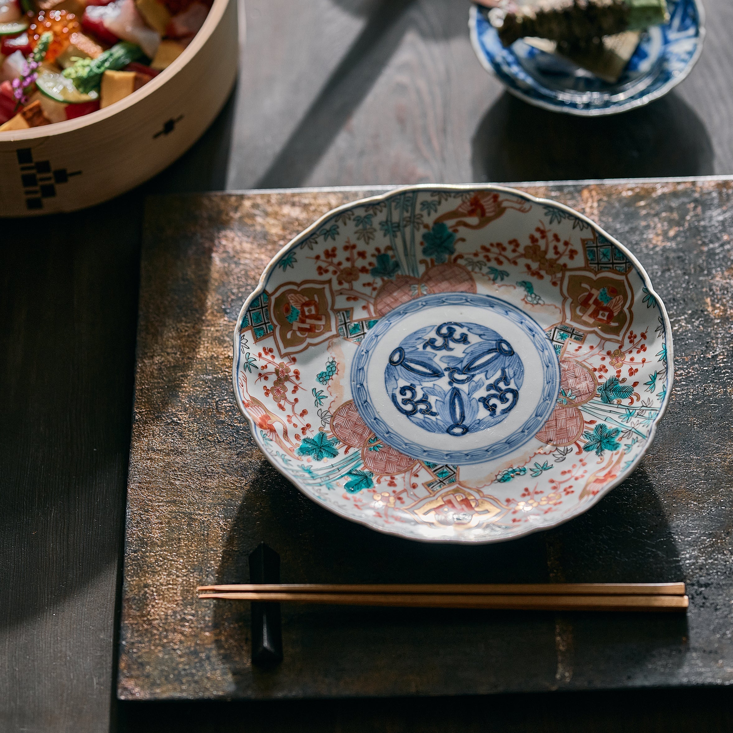 IMARI WARE 色鶴吉祥文七寸皿 /Φ8.46xH1.37n