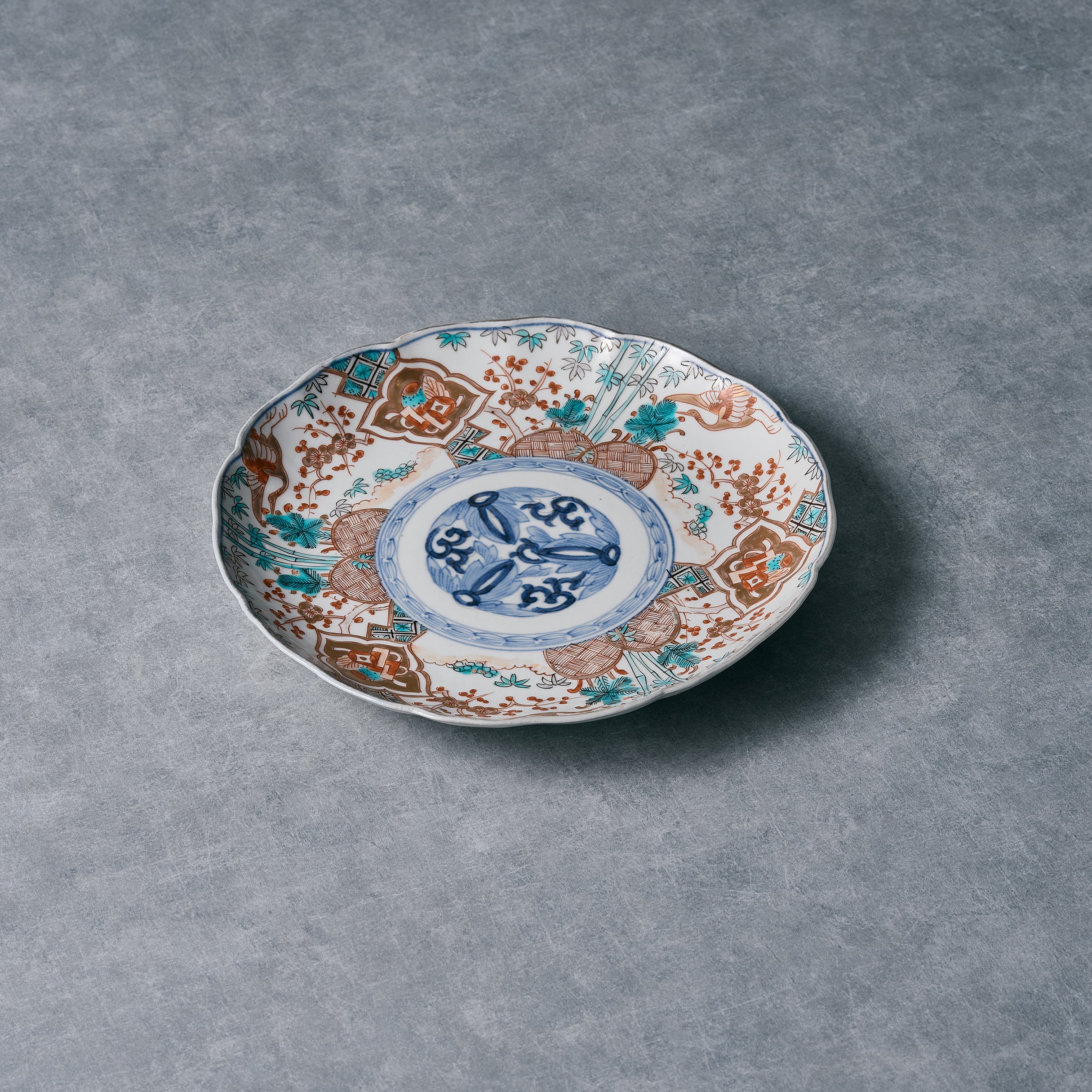 IMARI WARE 色鶴吉祥文七寸皿 /Φ8.46xH1.37n